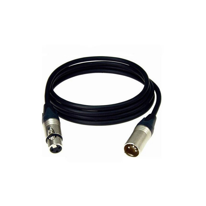 Cordon XLR Neutrik 3 pts M/F câble micro noir 1m