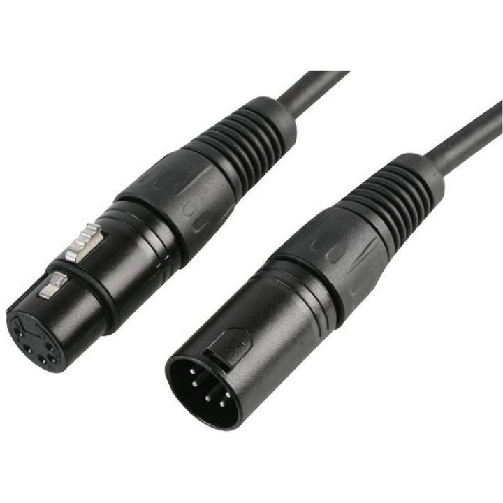 Cordon DMX noir 2 paires 0.34mm² XLR 5 pts M/F - 5m