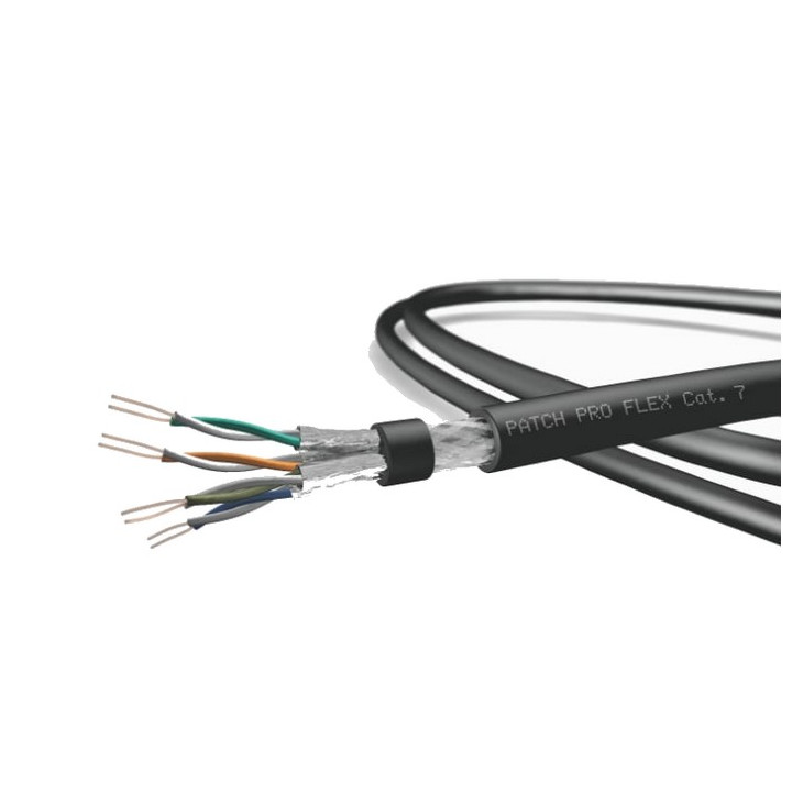 Câble PATCHPROFLEX souple cat.7 4P AWG26 S/FTP PUR noir Ø6,4mm (500m)