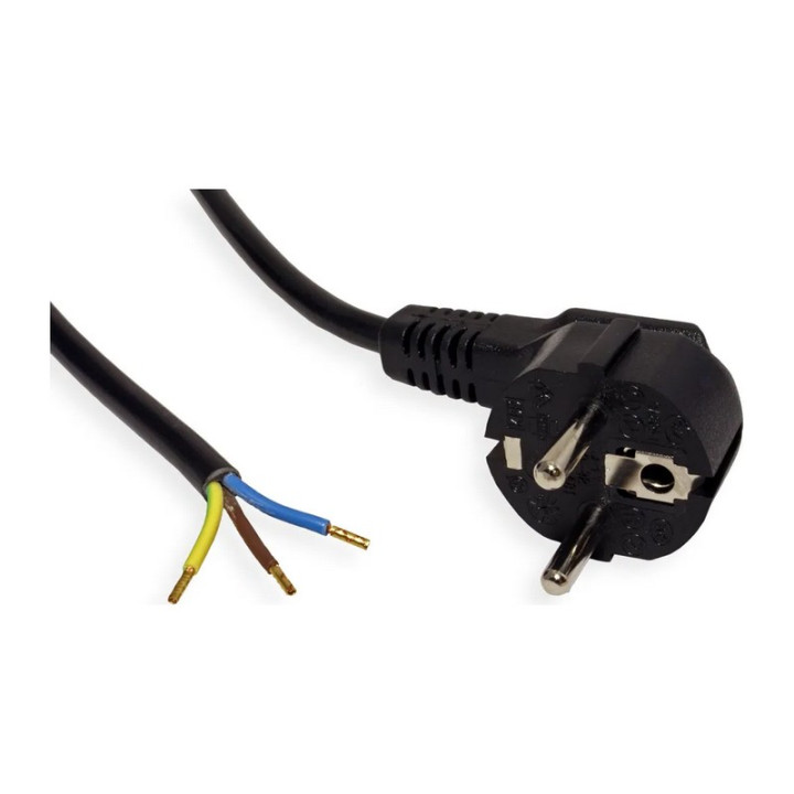 Cordon secteur noir HO5VVF 3G0,75mm² CEE 7/7 coudé / à câbler 1.5m