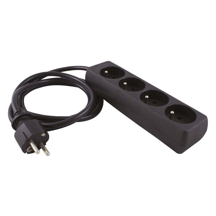 Bloc multiprise noir 4PC 2P+T, 10/16A cordon 1.50m