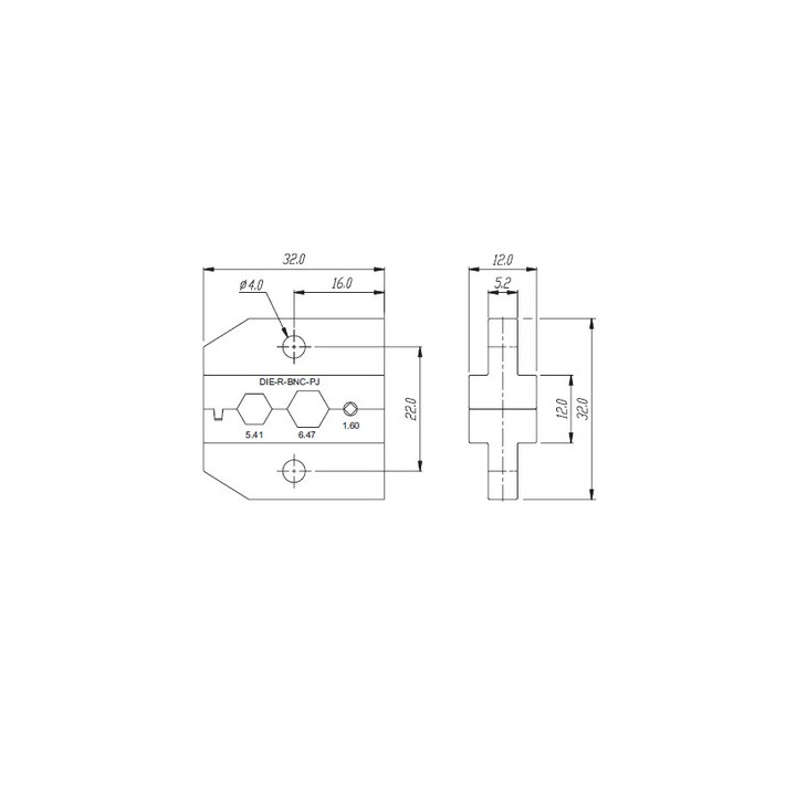 DIE-R-BNC-PJ Mâchoire BNC 1.60mm 5.41/6.47mm