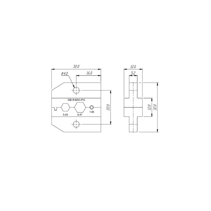 DIE-R-BNC-PG Mâchoire BNC 1.60mm 5.00/6.47mm