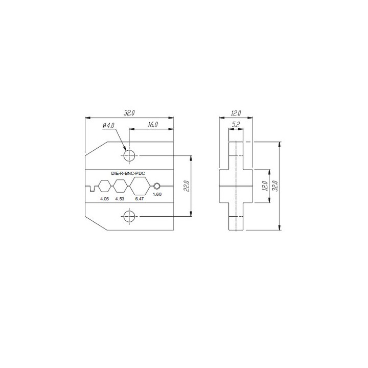 DIE-R-BNC-PDC Mâchoire BNC 1.60mm 4.06/4.53/6.47mm