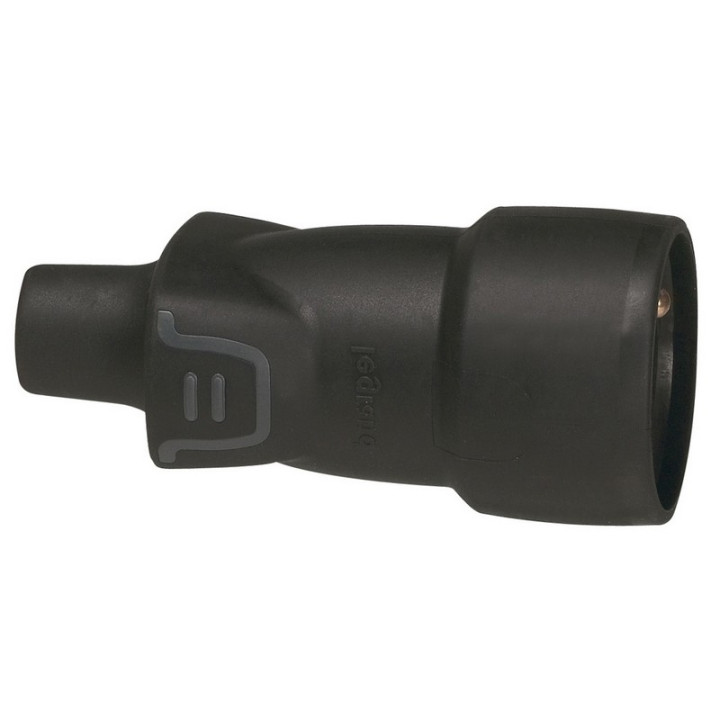 Fiche secteur femelle droite 2P+T 10/16A 230V en caoutchouc noir