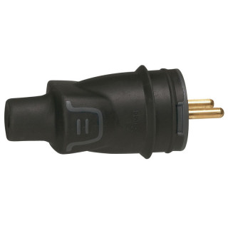 Fiche secteur mâle droite 2P+T 10/16A 230V en caoutchouc noir