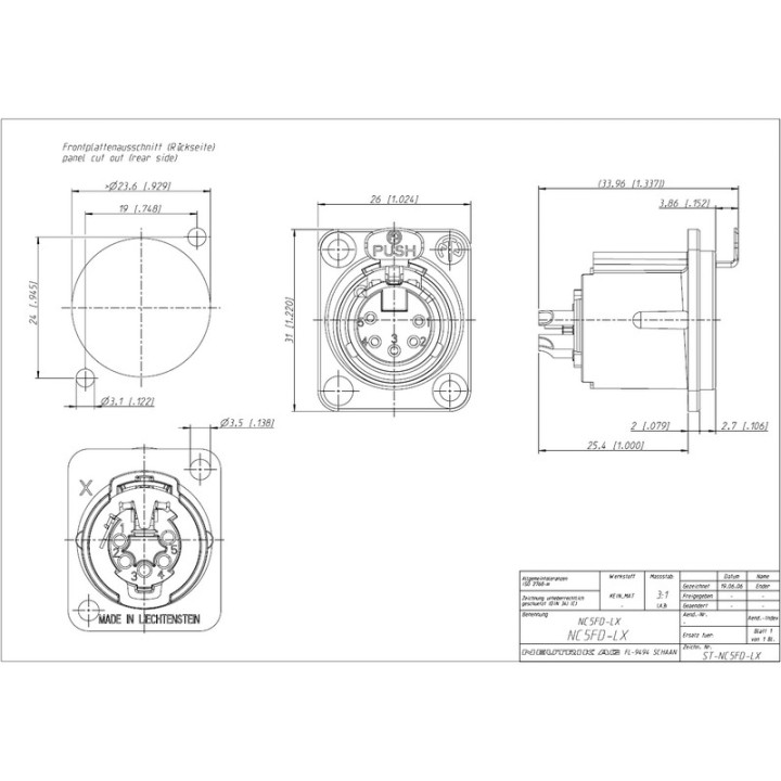 NC5FD-LX Embase XLR 5 pts femelle série D