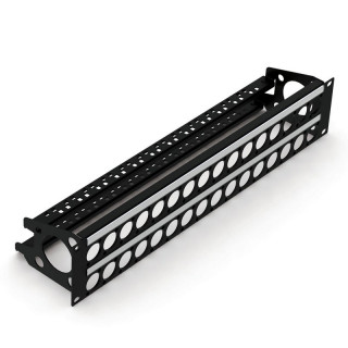 Face 19" 2U noire 32 trous série D + porte-câble + porte-étiquette