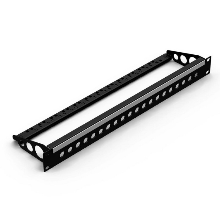 Face 19" 1U noire 20 trous BNC + porte-câble + porte-étiquette