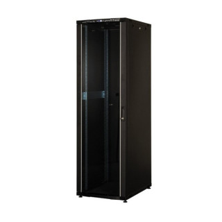 Baie brassage 19'' 22U 600x600 noire porte AV verre/ AR pleine 44 kg