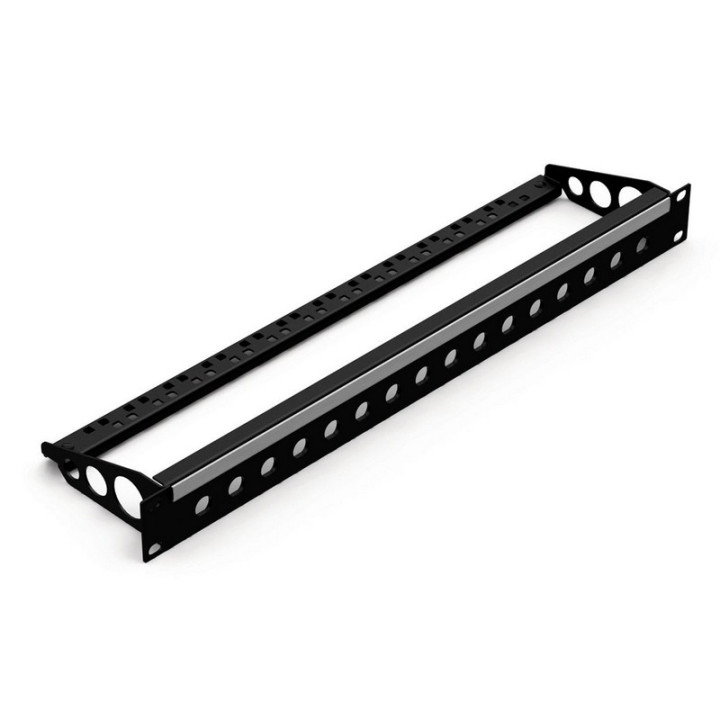 Face 19" 1U noire 16 trous BNC + porte-câble + porte-étiquette