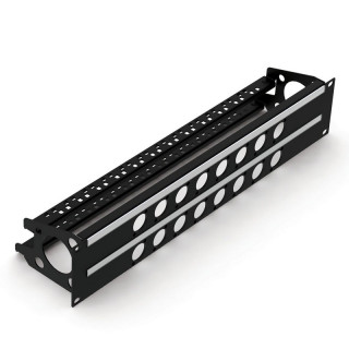 Face 19" 2U noire 16 trous série D + porte-câble + porte-étiquette