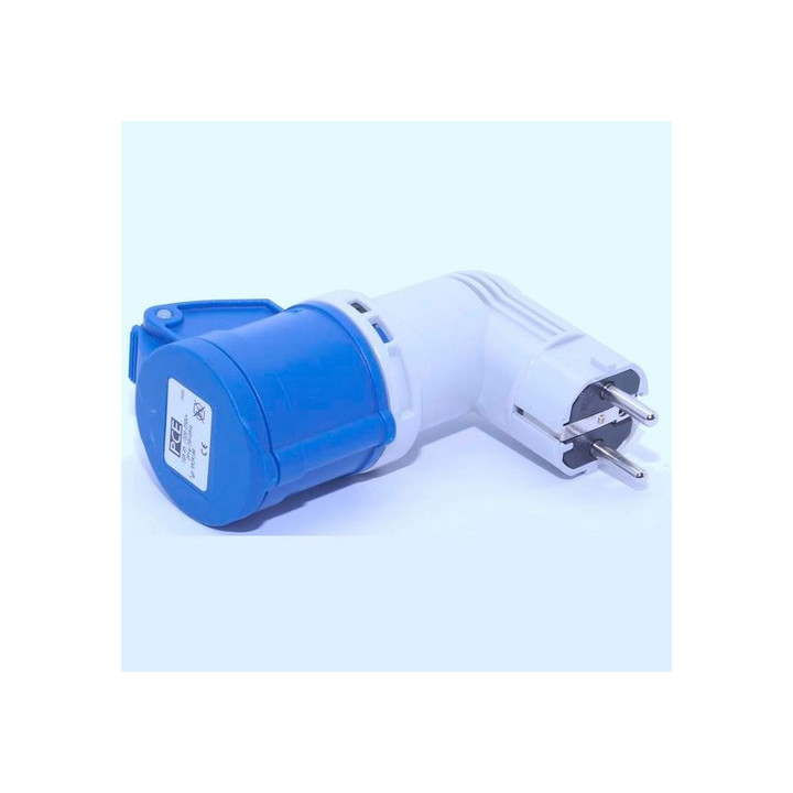 Adaptateur coudé CEE17 16A femelle mono/16A NF mâle